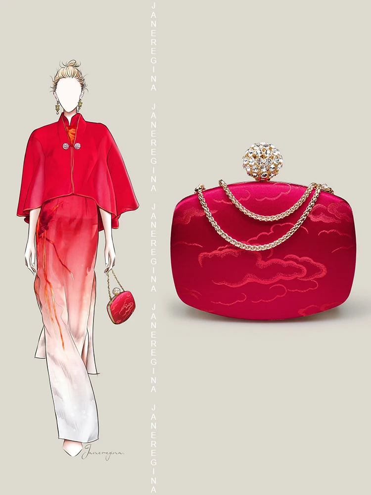 

Hxl Red Bridal Wedding Bag Cheongsam Clutch High-End Clutch Advanced Sense Dinner Bag