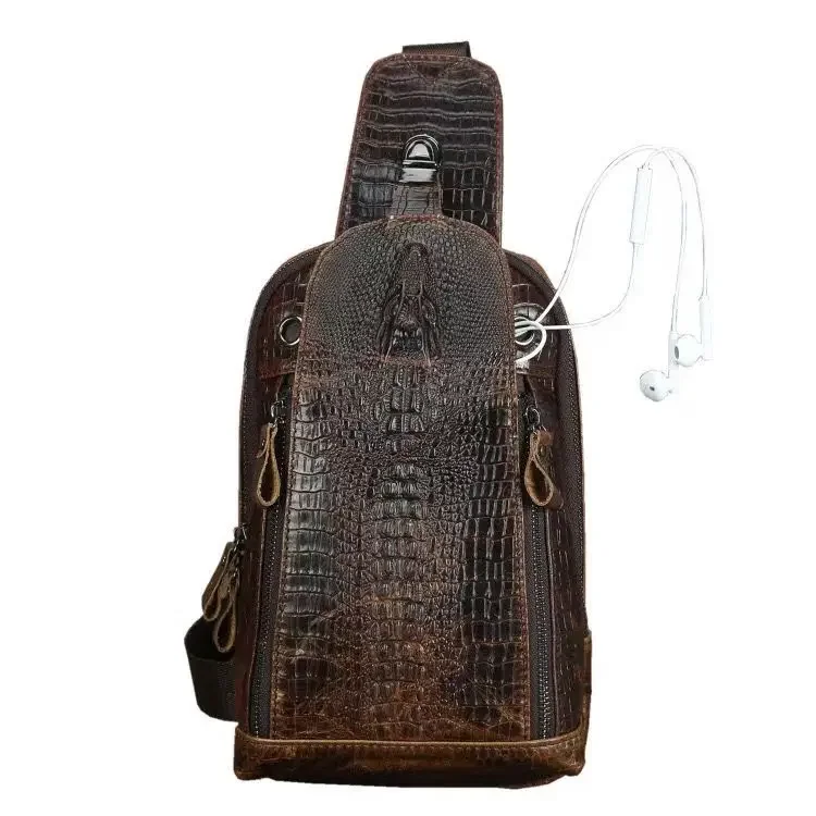 2027 New Vintage Cow Genuine Leather Men Waist Packs Casual Chest Bags High Quality Boy Alligator Pattern Brand Chest Shoulder