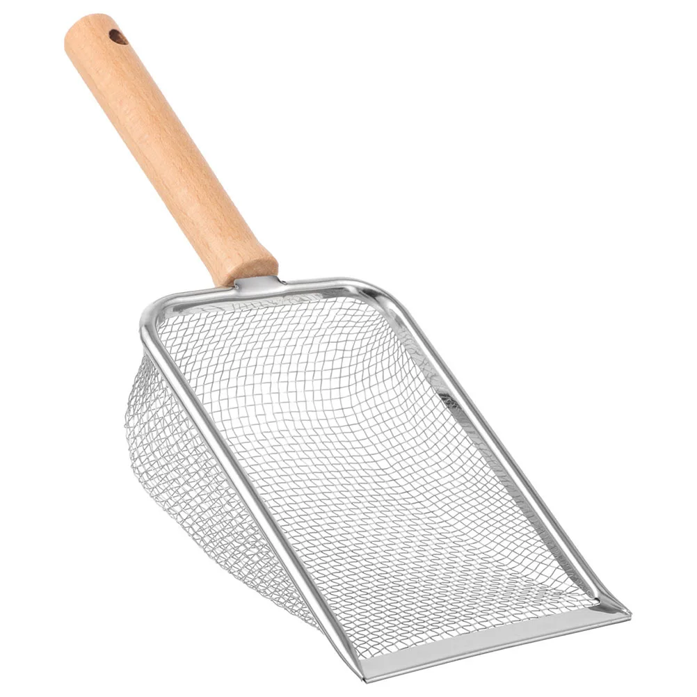 الزواحف مغرفة الفولاذ المقاوم للصدأ الخشب مقبض المغربل للحيوانات الأليفة القمامة تنظيف أداة قابلة لإعادة الاستخدام القمامة مجرفة الرمال مغرفة تررم #1