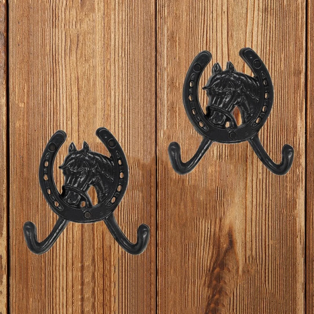 Coat Hook European Style Creative Horse Head Horseshoe Double Wall Cast Iron Black Hangers Hat Hooks 13X115X35CM Hanging