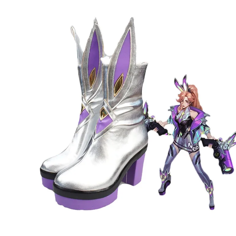 게임 코스프레 신발 LOL 배틀 버니 미스 여성 포춘 하이 부츠 힐 할로윈 파티 액세서리 사용자 정의 저렴한 섹시한