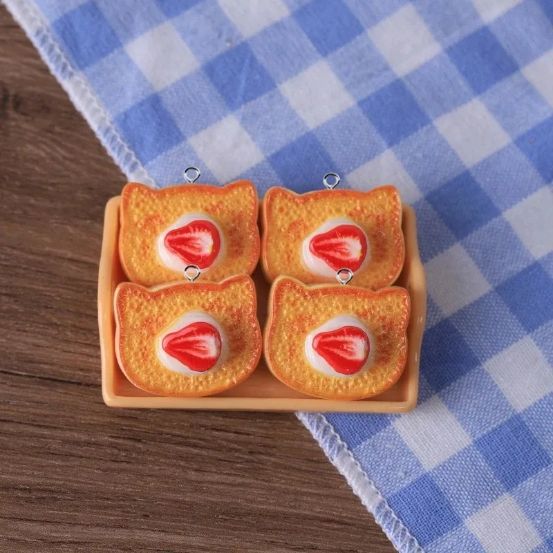 10pcs Heart Bear Cat Animal Shape Toast Bread Resin Charms Cute Claws Food Pendant Diy Earring Necklace Keychain Jewelry Make image 5