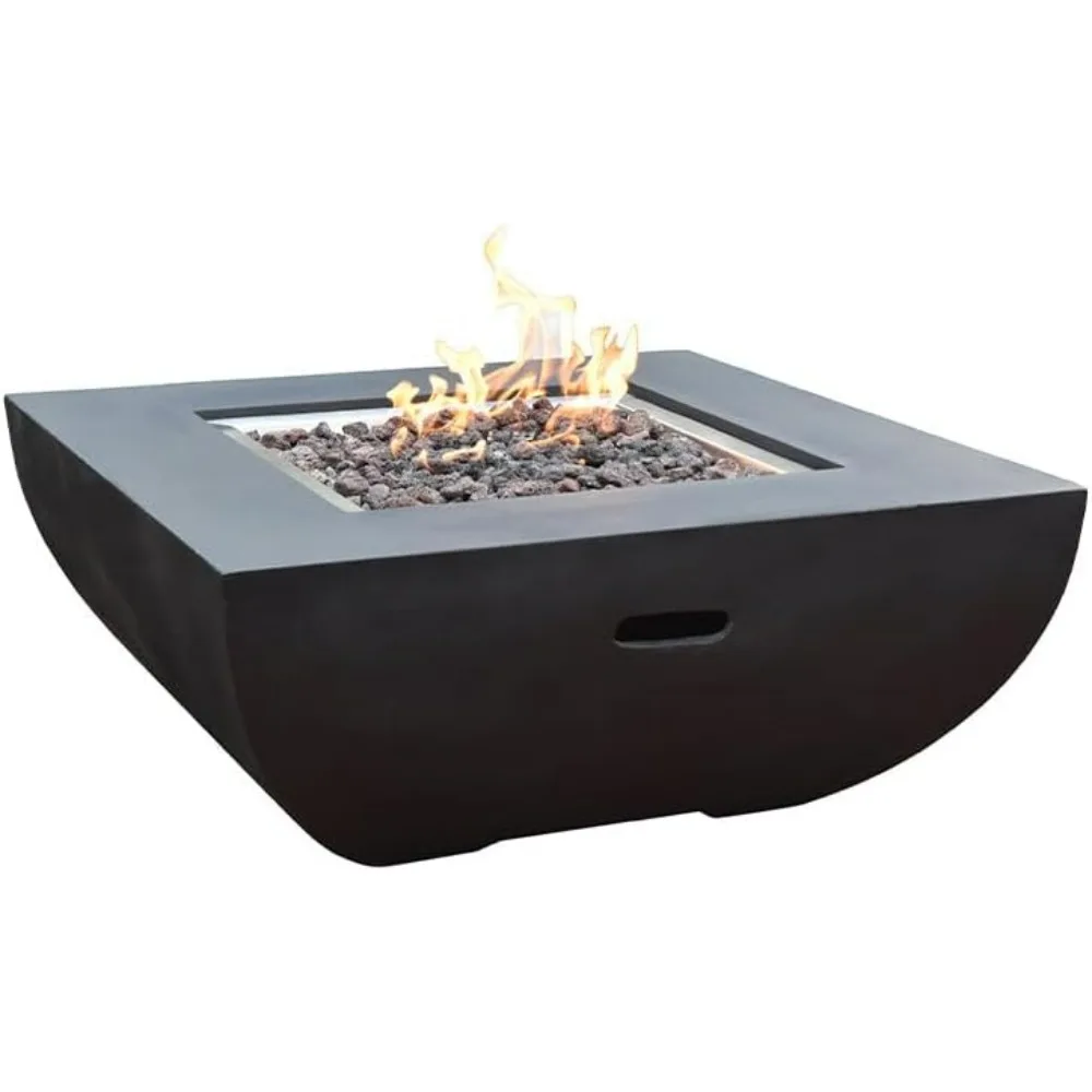 Aurora Outdoor Firepit Table Grey Durable Round Fire Bowl Glass Fiber Reinforced Concrete Patio Fireplace 34 Inches