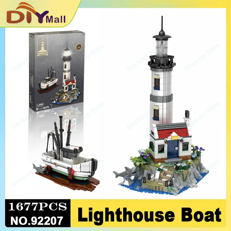 

1677PCS Electric Lighthouse Building Blocks Set – Fisherman Rescue Boat Model with LED Light STEM Maritime Gift for Kids Adults