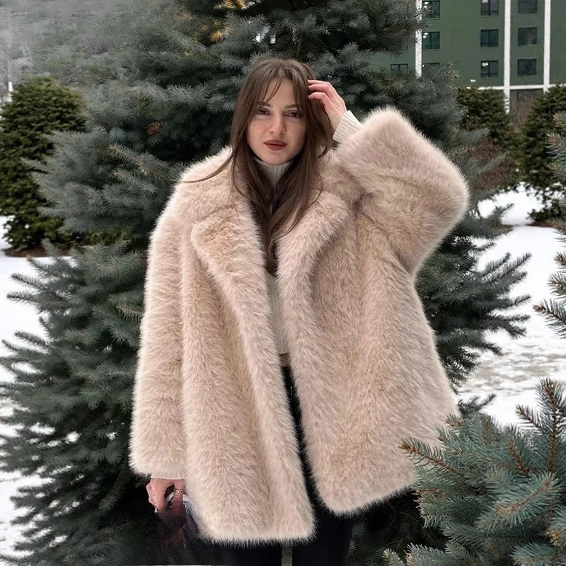جديد المرأة الخريف والشتاء بدلة دافئة طوق تقليد معطف الفرو متوسط وطويل مريح مزاجه معطف جميل