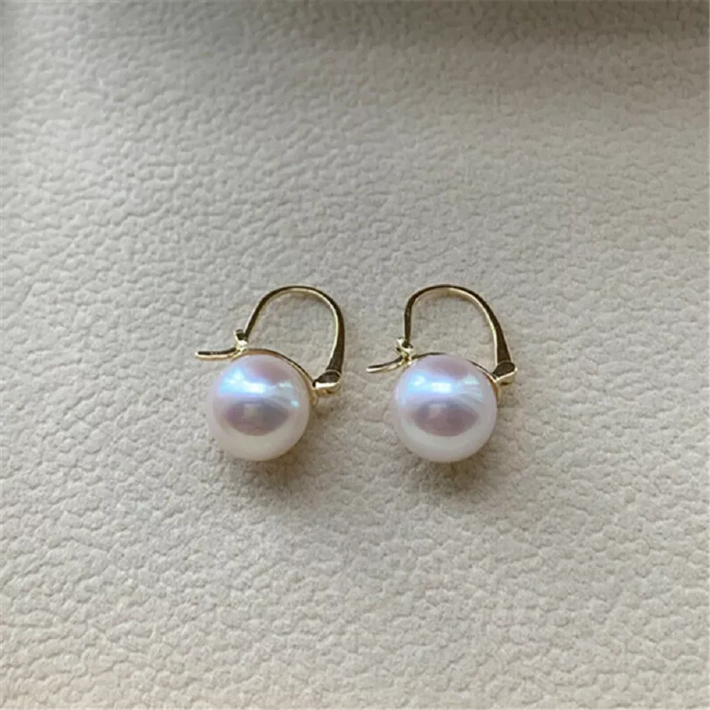 

Gorgeous AAA++9-10mm Natural Akoya White Round Pearl Earrings 18k/AU750 Gold