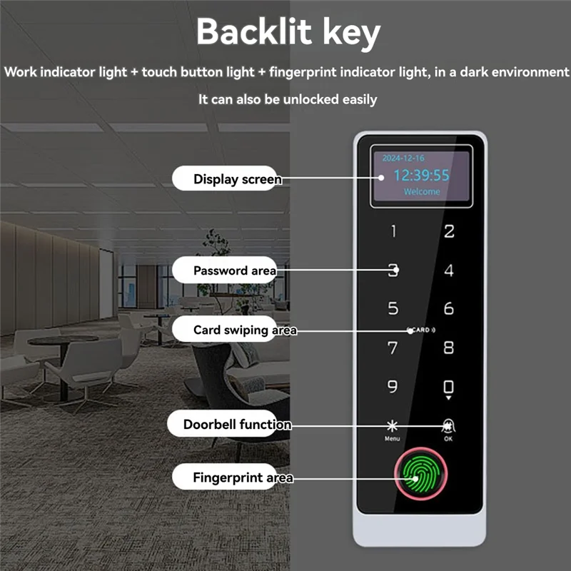 【تصميم أنيق】وحدة تحكم قفل الباب الذكية Tuya Wifi مع شاشة LCD، بطاقة IC لبصمة الإصبع NFC IP67 مقاومة للماء، التحكم في التطبيق