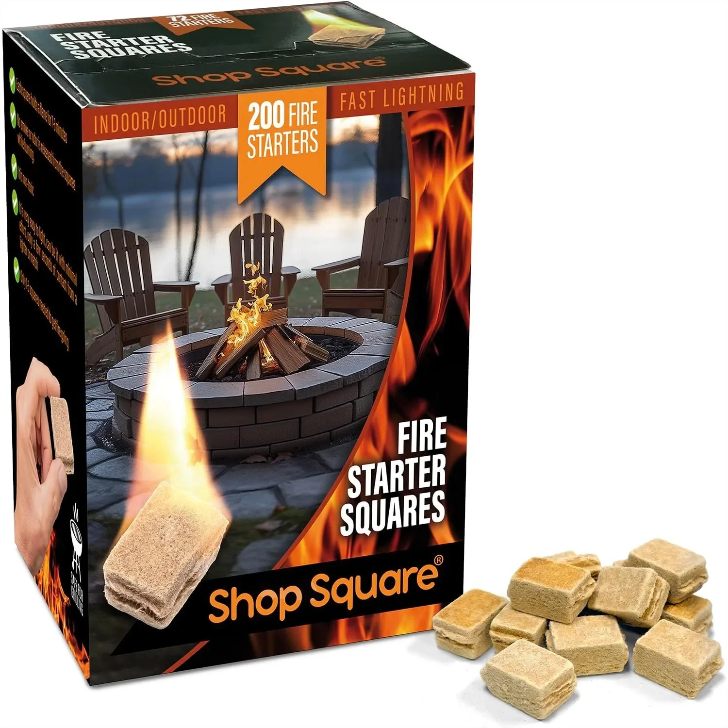 

Fire Starter Squares 200 Pack Odorless Water Resistant For Fireplace Grill BBQ Camping Wood Stove Bonfire