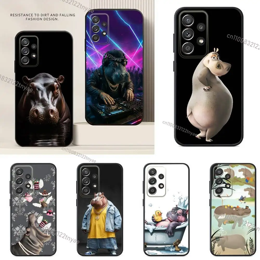 

Cute Hippo Hippopotamus Phone Case For Samsung S24,21,22,23,30,Ultra,20,Plus,Note,10,9,Black soft silicone case