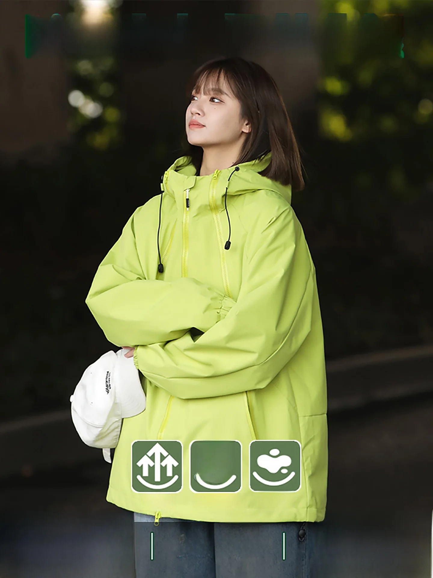 ゆったりとしたフィット感のファッショナブルな女性のアウトドアジャケット春秋の新しいスタイルピュアカラーフード付きコートトレンディなブランドカジュアルアーバンスタイル