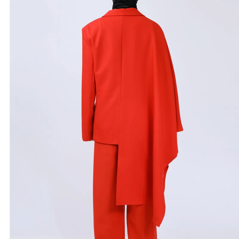 WVGA ربيع الخريف جديد رجل المد الظلام غير المتماثلة تصميم عصري بدوره إلى أسفل طوق البدلة الستر المتخصصة شيك سترات غير رسمية Ins W14648 #5