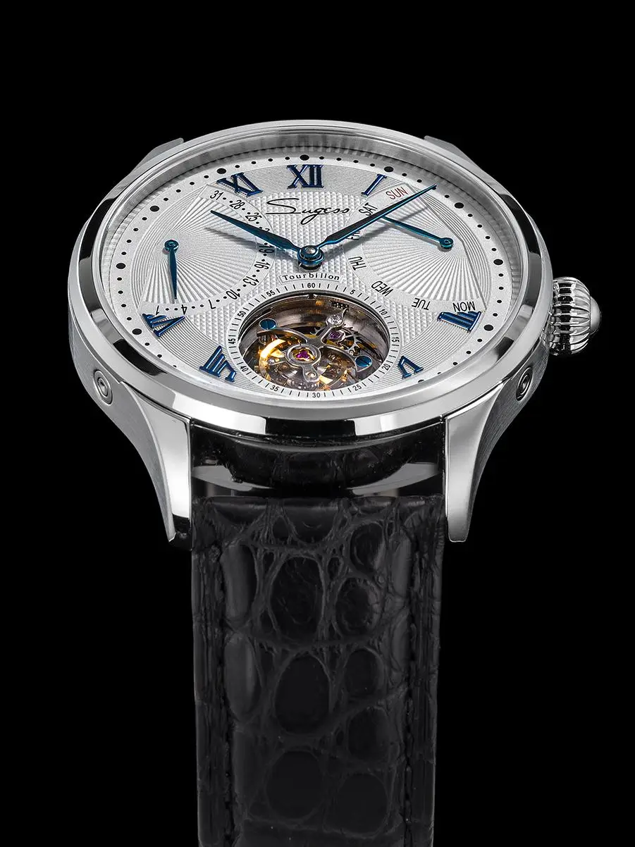 Suggs механизм 8004, автоматические механические мужские часы с турбийоном, подлинный календарь недели, модные мужские часы с турбийоном