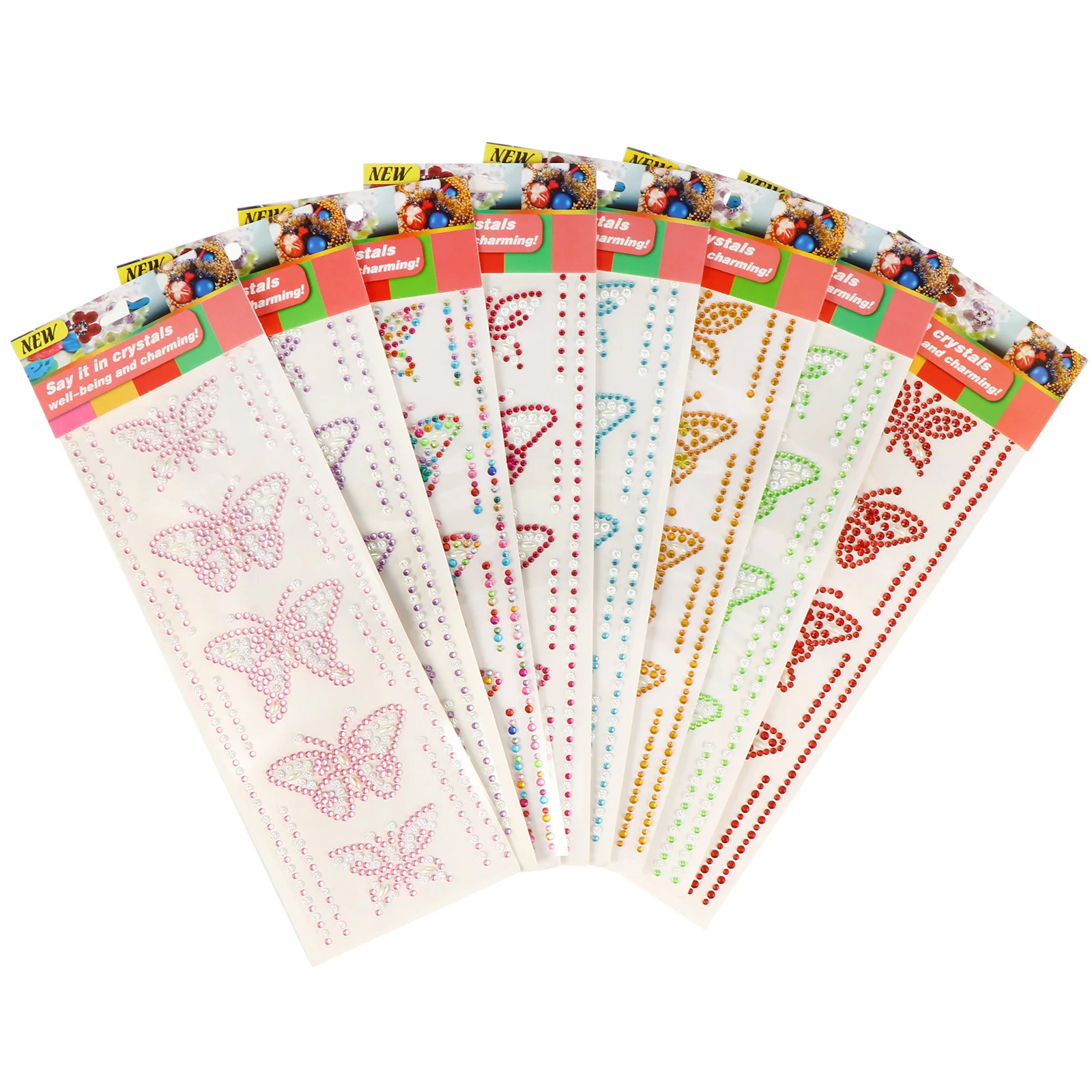 8Sets Acrylic Rhinestone Stickers DIY Crystal Butterflies Decals Strong Durable Easy Use Handicraft Decor Mobiles Books