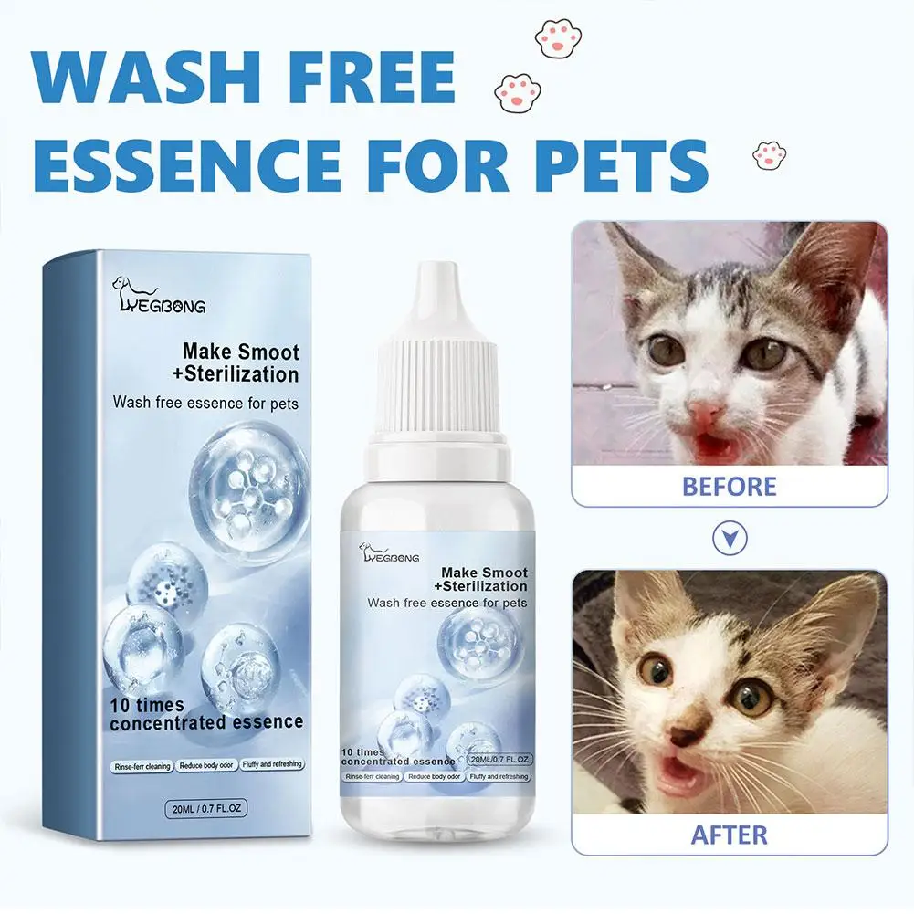 20ml No Wash Pet Essence Deodorant Clean & Smooth Hair Fragrance Care Portable Waterless Cat Oil Odor Eliminating Serum