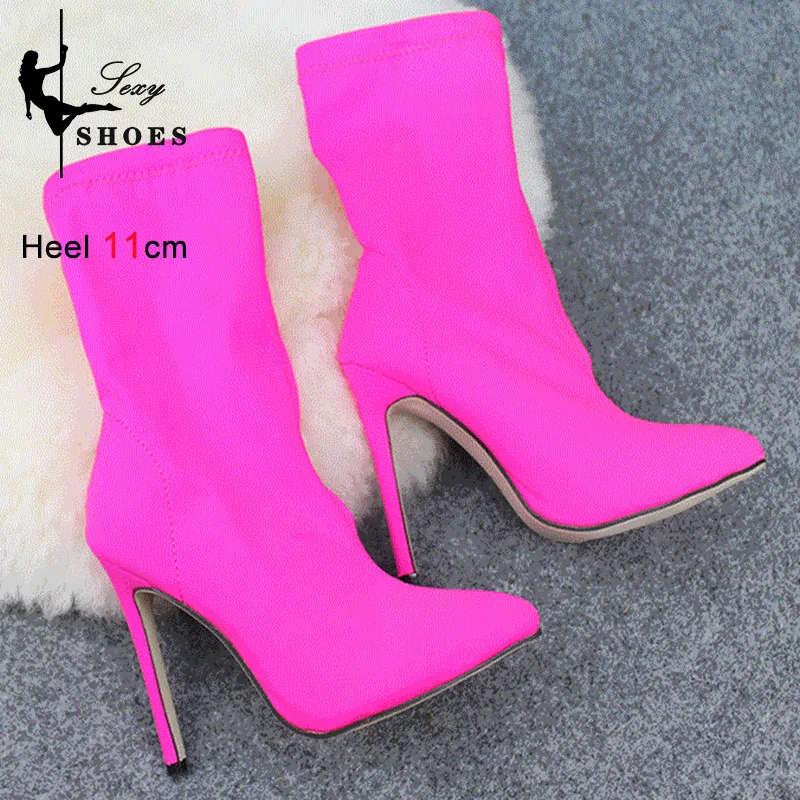 Ankle Boots Stretch Fabric Stiletto Heels Spring Autumn New Pointed Toe Female Shoes Office Fashion Women Big Size Single Boots