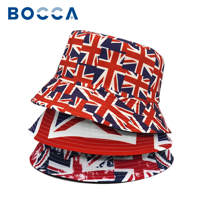 Bocca Bucket Hat British Flag Print Double Side Hats England Flag Reversible Cap Unisex Foldable Cap Cotton Fashion High Quality