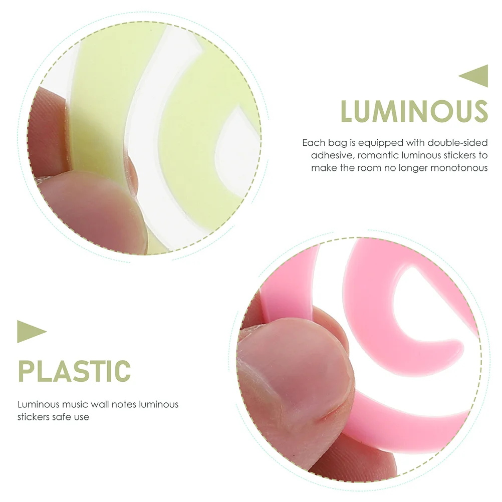 

10 Bags Luminous Wall Sticker Easy to Apply Stickers Fluorescent Room Decor Soft Remove Music Note Decals Plastic