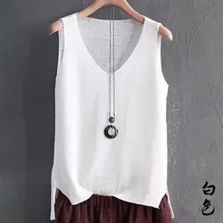 Summer Solid Color Women Comfortable Loose Large Size Ice Shreds Vest Knitting Sleeveless Multicolor Affordable All-match Tops