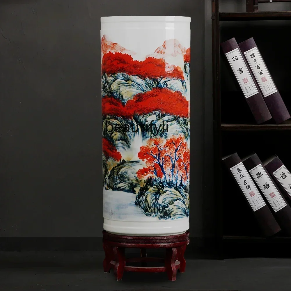 05 FG17Jingdezhen Ceramic Vase Painting and Calligraphy Scroll Cylinder Living Room Study Calligraphy and Painting Storage Floor