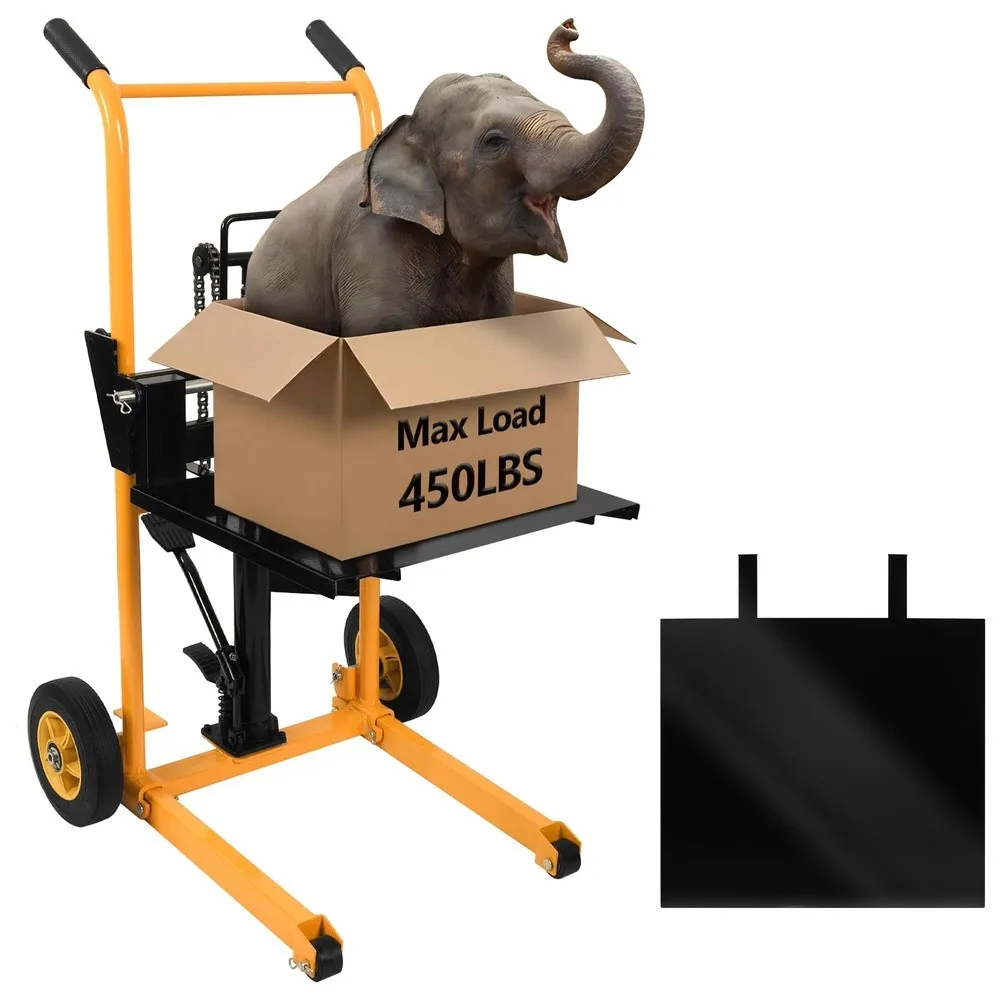 Manual Material Stacker 450 lbs Capacity Hydraulic Foot Pedal Lift Adjustable Forks Lift Range Removable Platform Heavy