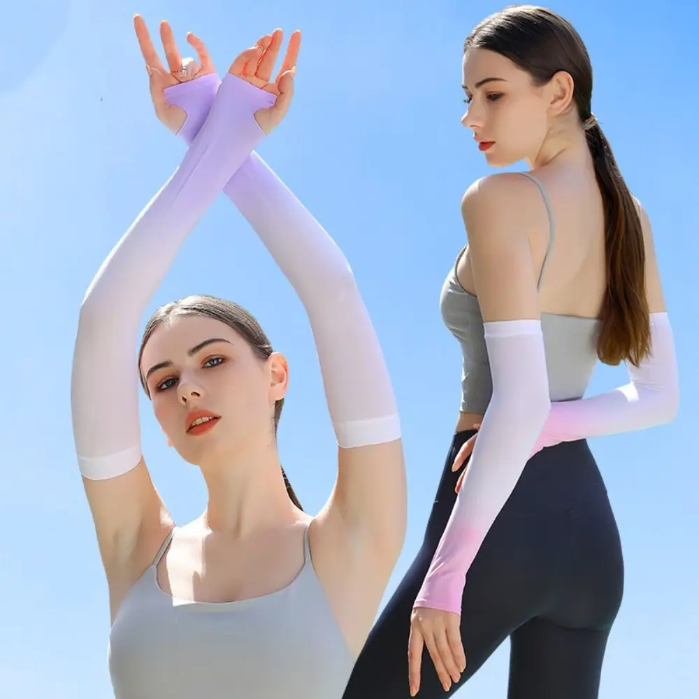 

Anti-UV Ice Silk Sleeves Ultraviolet Proof Gradient Color Sunscreen Sleeves Arm Covers Cooling Sleeves Thin Long Gloves Sports