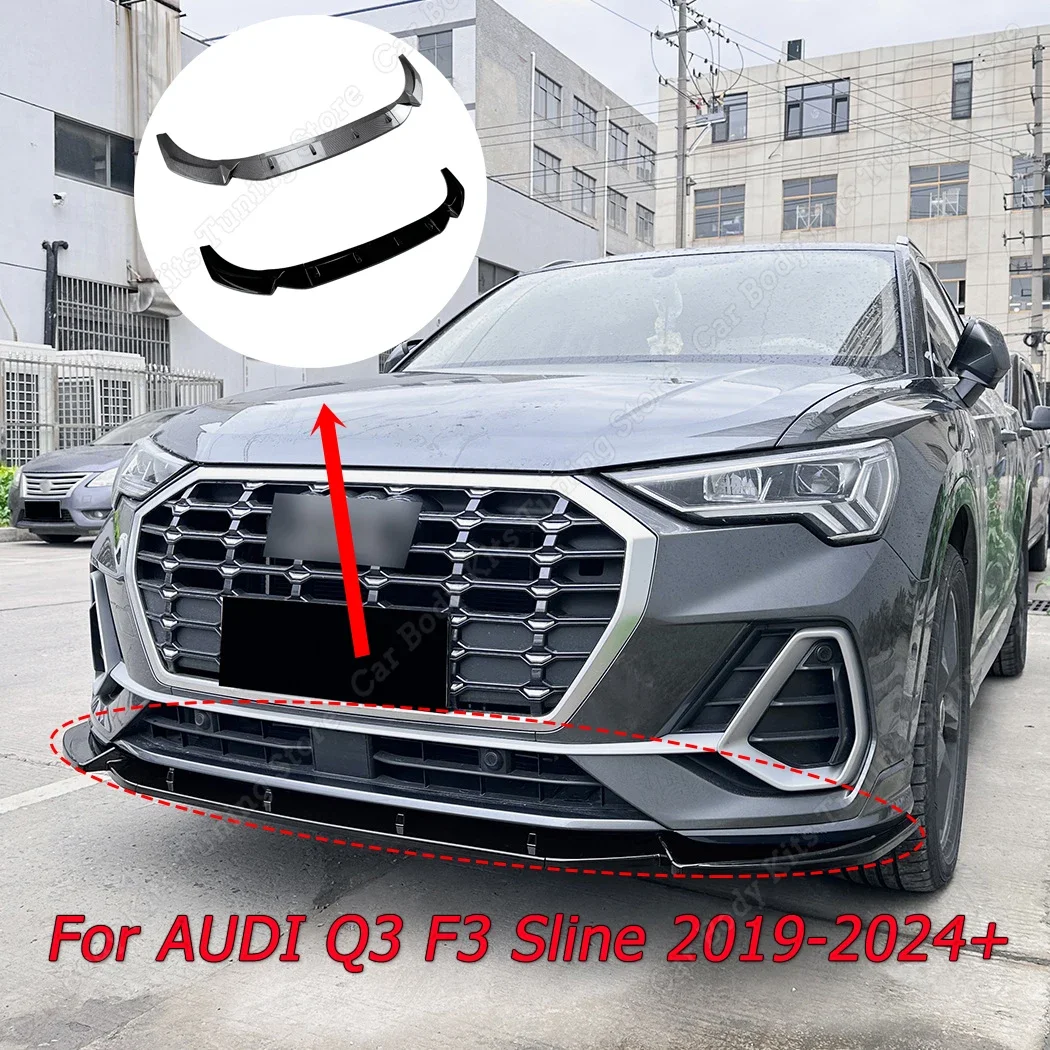 3Pcs Car Accessories Front Bumper Lip Spoiler Splitter Diffuser Detachable Body Kit Cover Guard For AUDI Q3 F3 Sline 2019-2024+