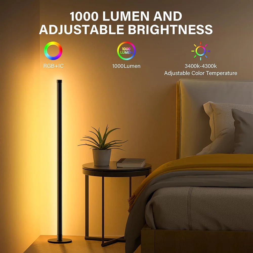Smart RGB Floor Lamp Bar 120cm APP Remote Control USB Colorful LED Floor Lamp with Music Sync Modern Corner Atmosphere Light