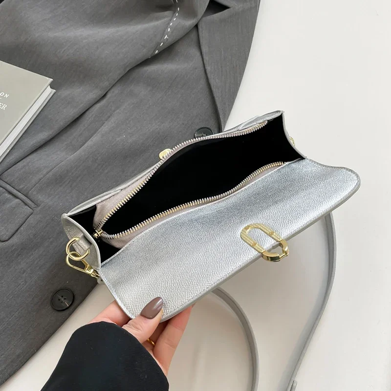럭셔리 실버 클러치 백 파티 지갑 간단한 럭셔리 여성 가방 고품질 PU 가죽 어깨 크로스 바디 가방 디자이너 핸드백