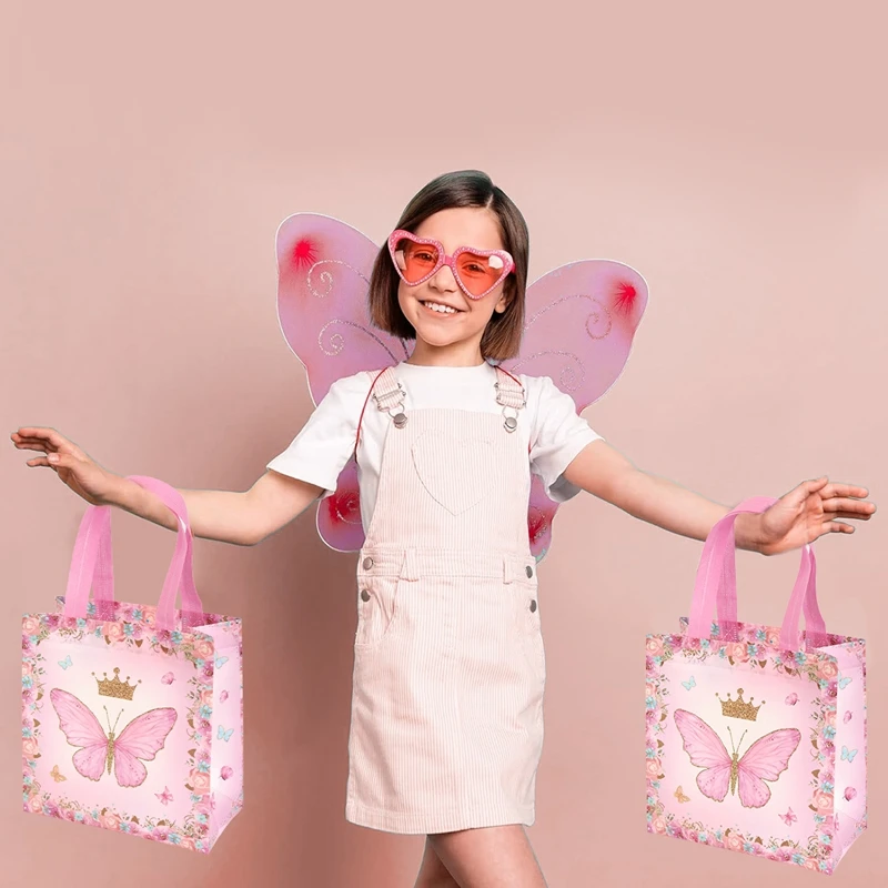 4pcs Butterfly Gifts Packaging Bag Butterfly Theme Birthday Party Decoration Nonwoven Fabric Favors Candy Bags