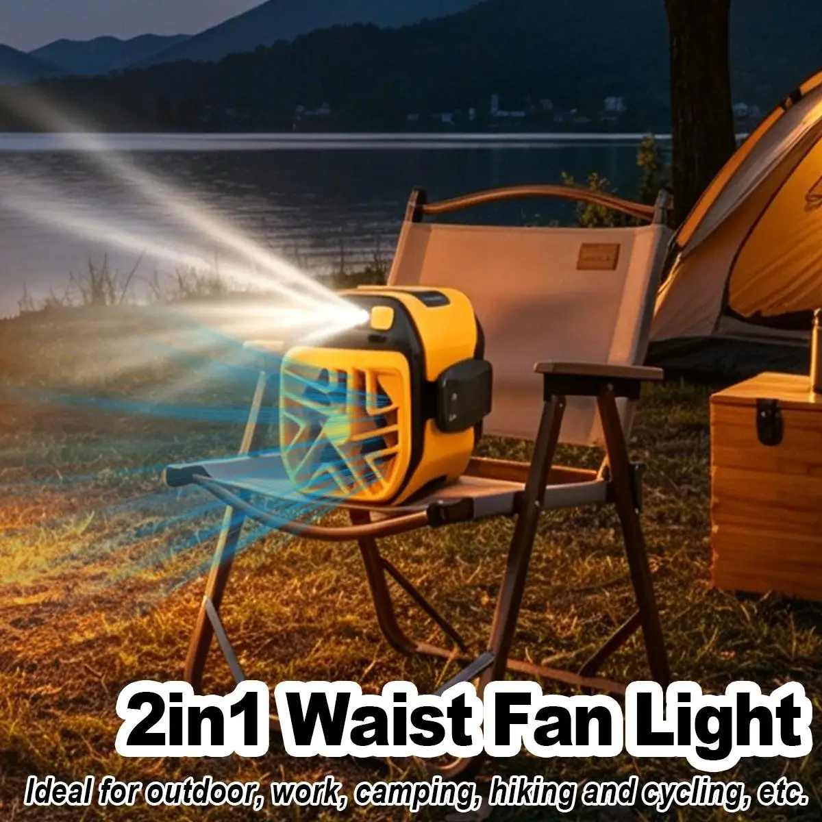 100-Speed Waist Fan with Flashlight Rechargeable Bladeless High Speed Cooling Multifunctional Camping Powerful Airflow USB