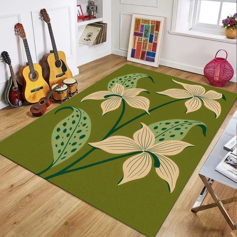 Art Nouveau Tropical Floral Print Non-Slip Area Rug Washable Absorbent Living Room Rug for Home Bedroom Kitchen Bathroom Decor