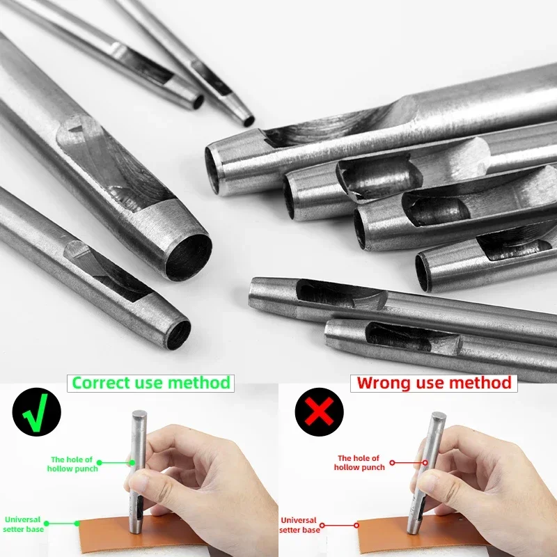 Kit Hollow Punch Set Round Hole Punch Tool Steel Leather Craft Working for Watch Band,Fabric,Plastics,Gasket Belt