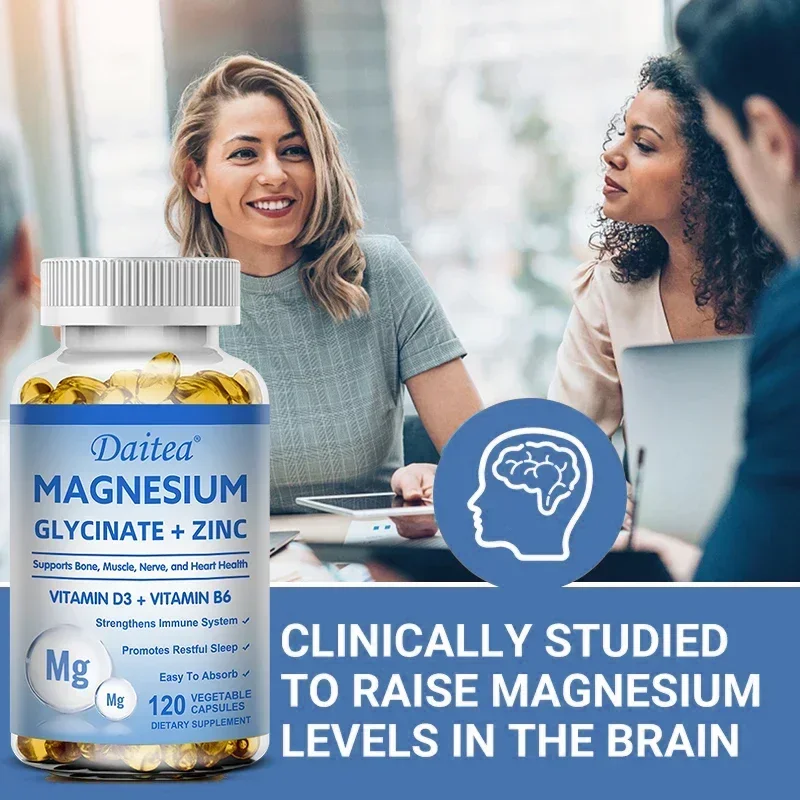 Magnesium + Zinc with Vitamin D3 and Vitamin B6 - Promotes Healthy Bones and Teeth, Heart, Nerve and Muscle Function, Non-GMO