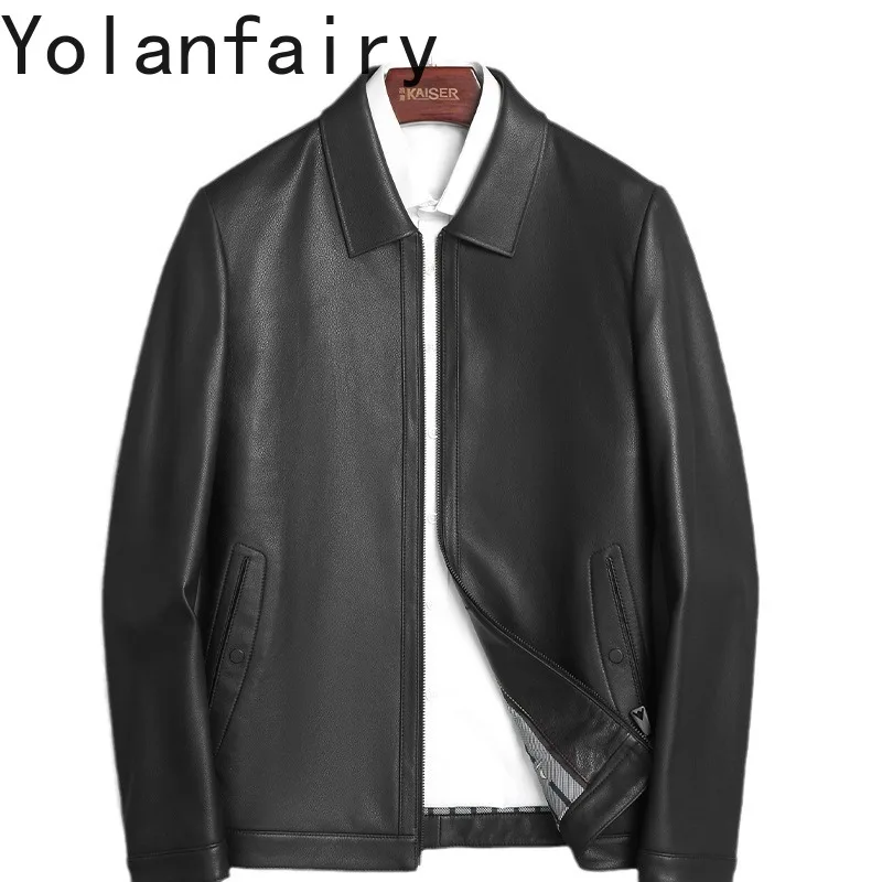 YOLANFAIRY High Quality Genuine Leather Jacket Men Casual Lapel Real Sheepskin Leather Coat Fall Winter Man Clothing jaquetas