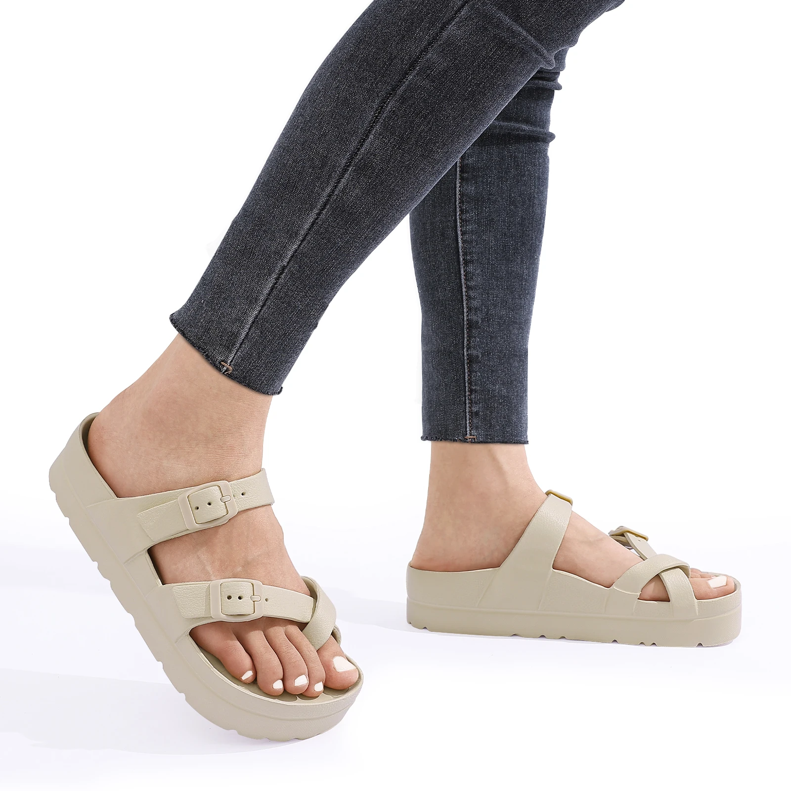 Comwarm Fashion Thick Platform Sandals Women Eva Clogs Sandals Beach Sandals With Arch Support Lightweight Summer House Shoes