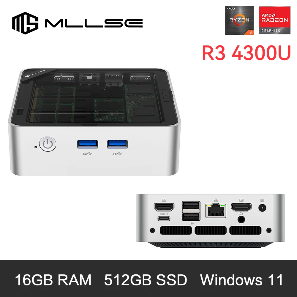 MLLSE جديد G2 Plus كمبيوتر صغير AMD Ryzen R3-4300U CPU 16G RAM 512GB ROM متوافق مع USB3.2 Win11Pro سطح المكتب المحمول WiFi6 BT5.3