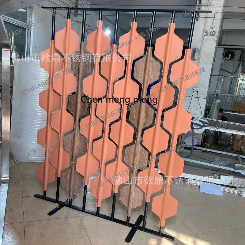 Stainless steel saddle leather screen Nordic modern home improvement rotating partition KTV hotel lobby entrance decoration