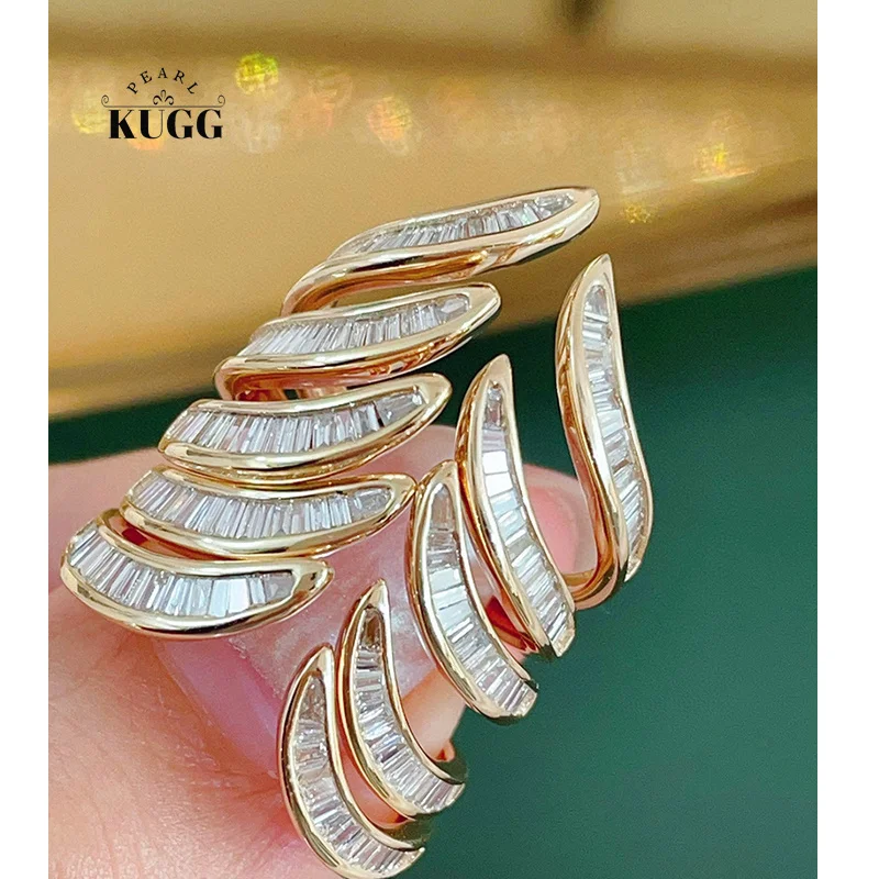 

KUGG 100% кольца из желтого золота 18 карат, модный стиль INS, 0,23 карата, открытое кольцо с настоящим натуральным бриллиантом для женщин, подарок на высокую годовщину