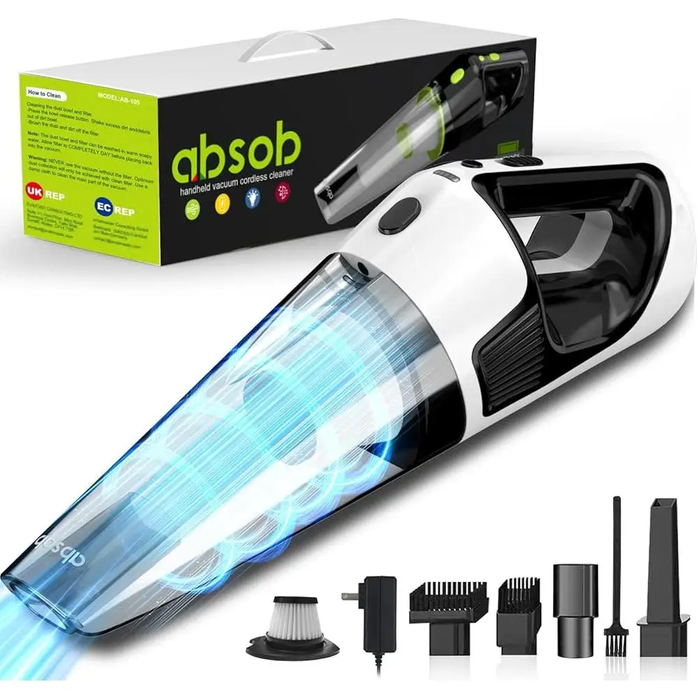 Беспроводной ручной пылесос 10 кПа, портативный автоматический очиститель с сильным всасыванием, легкий HEPA-фильтр, светодиодный светильник, перезаряжаемая батарея 2