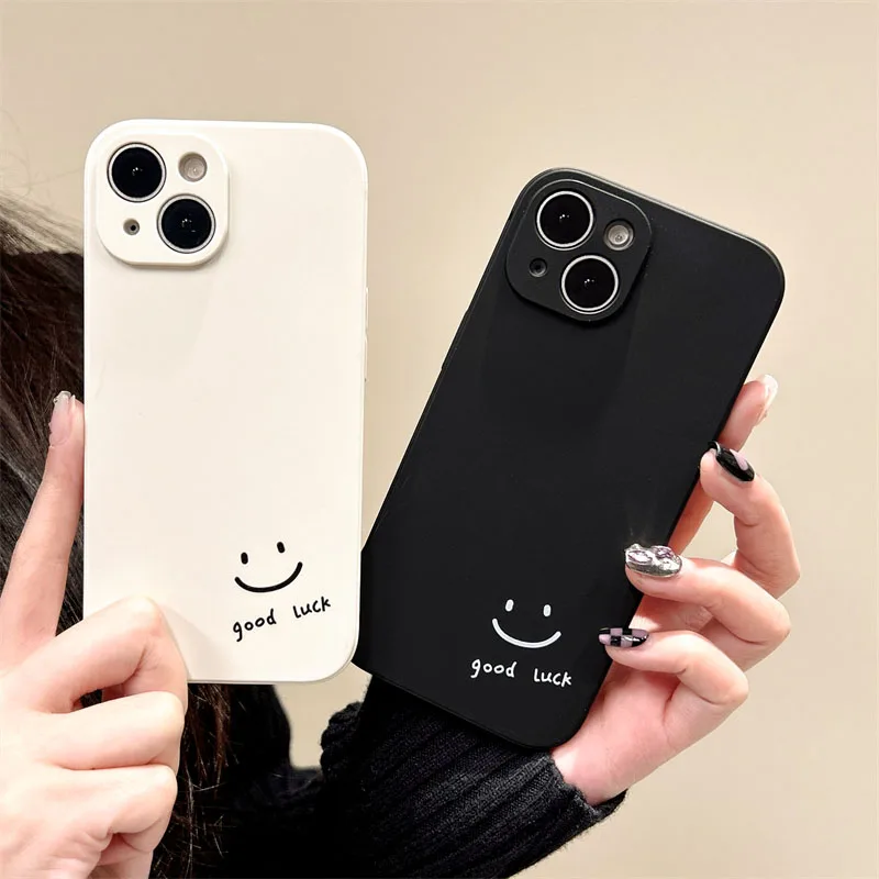 Simple Good Luck Smiling Face Phone Case For iPhone 17 16 13 15 12 11 14 Pro Max Mini 7 8 Plus SE Air Silicon Cover Shell Fundas