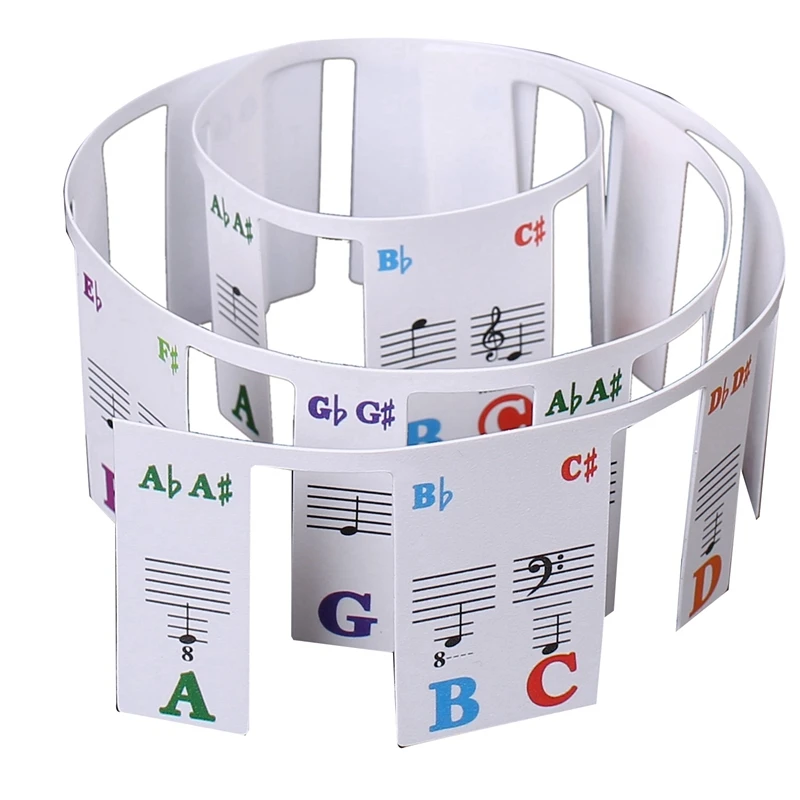 2X Piano Keyboard Stickers Grand/Electric Piano 61 Keys Stave Notation Note Strip Label Symbol For Beginners Students