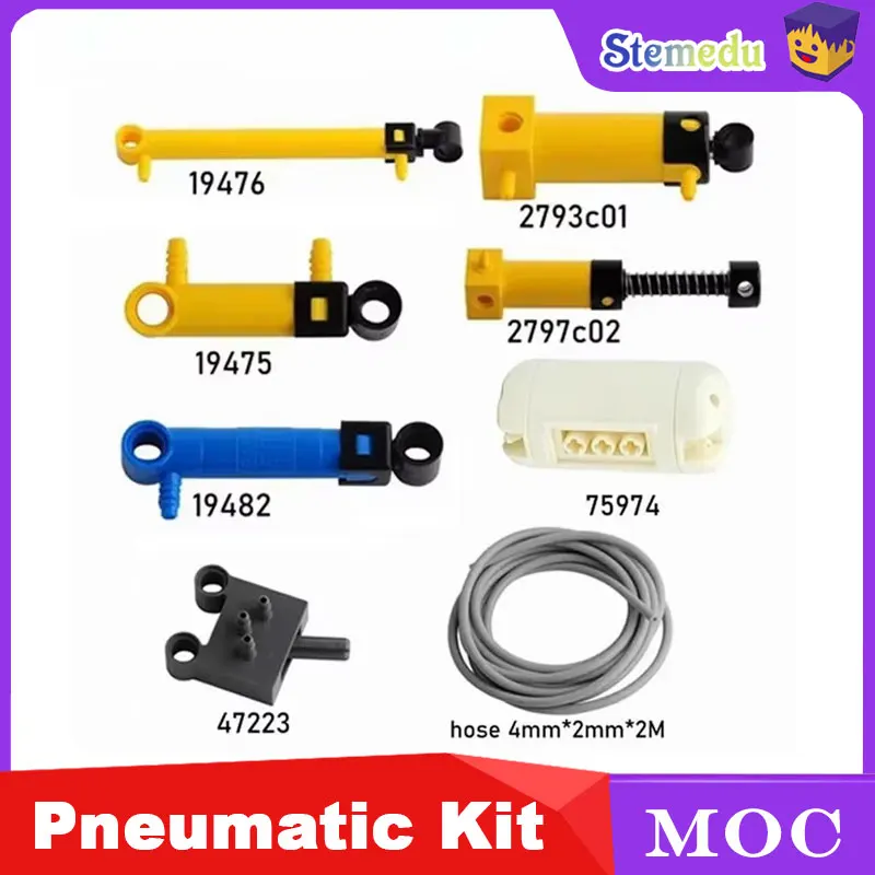 MOC 8PCS Pneumatic Parts Kit - Air Pump Tank Piston & Hose Set Compatible with Legoeds 19476/19475/19482