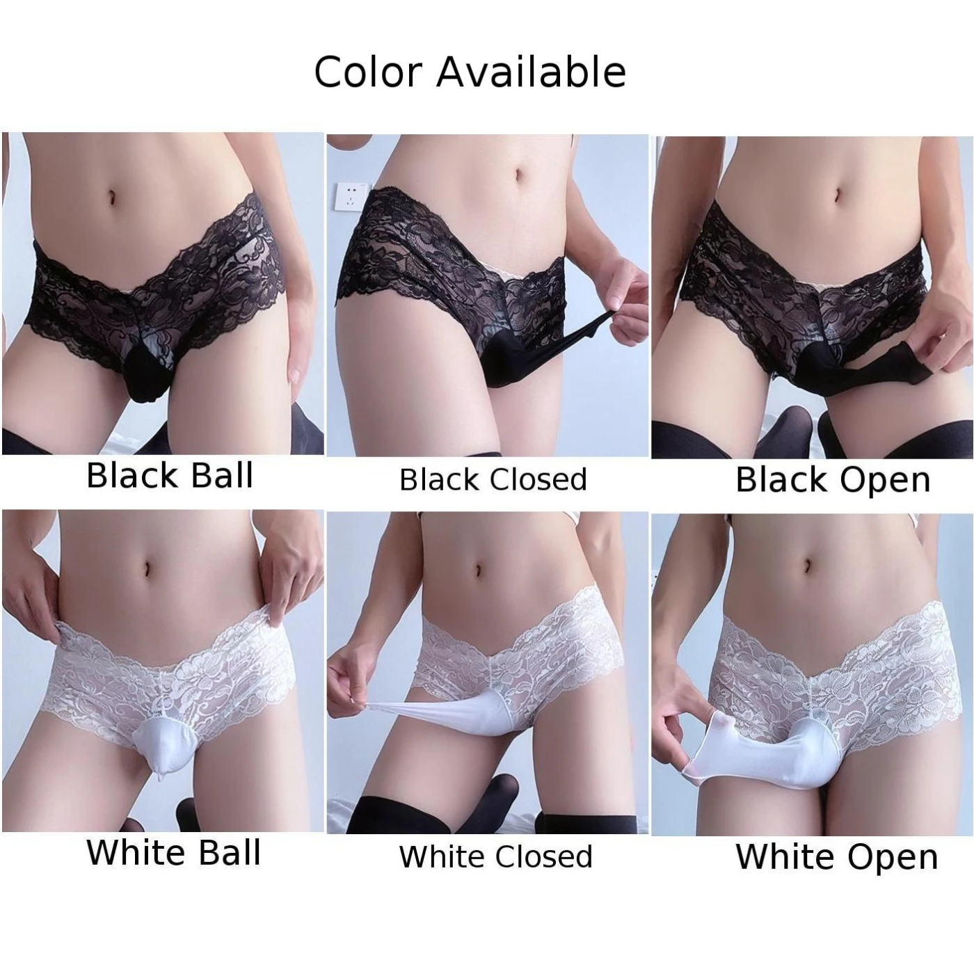 Men Lace Underwear Bikini Briefs Gays Sissy Pouch Panties Long JJ Sleeve Erotic Lingerie Thongs G String Bare Buttocks Underpant