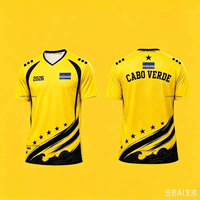 2026 Cabo Verde No.1 Football Jersey Soccer Shirt Top Loose Breathable Speed Drying Sportswear Top Men Women T-Shirt