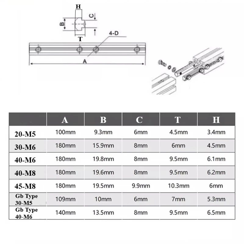 One-Line Connector 20/30/40/45 Connecting Strip Docking Lengthened Slot Nut Aluminum Profile Accessories EU GB