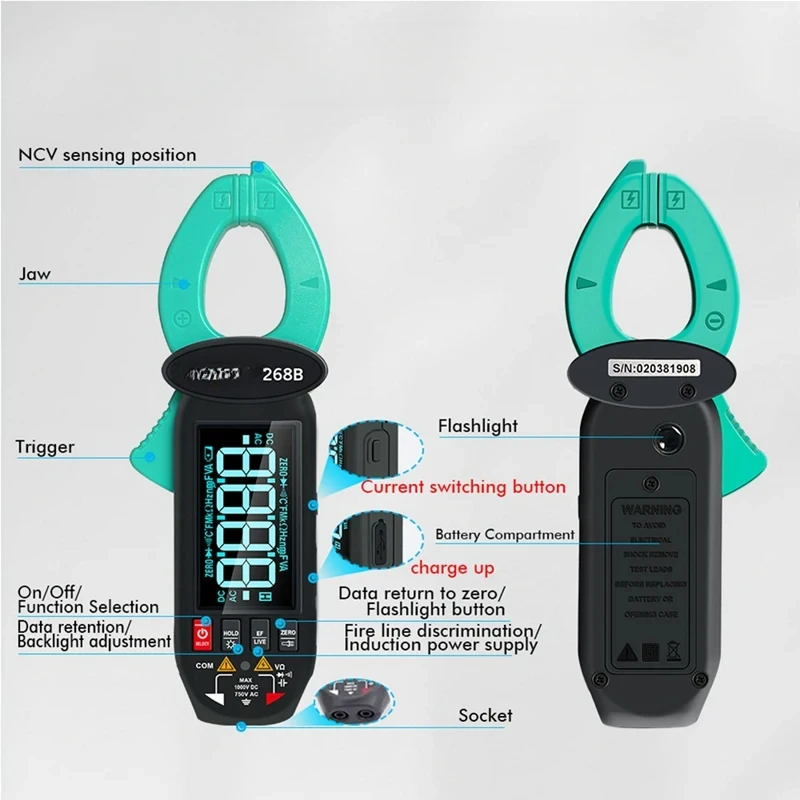 268B Intelligent Large Screen AC-DC Leakage Meter 600MA-60A Multi-Function Leakage Current Meter