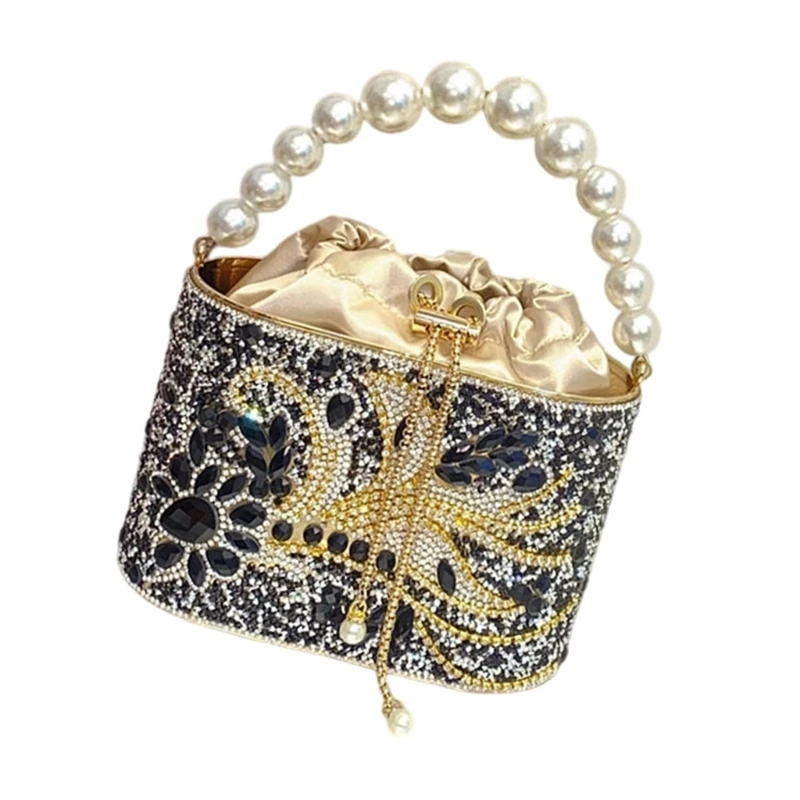 

652F Glittering Banquet Bag for Women Girl Wedding Handbag Purse Chain Strap Shoulder Bag Rhinestones Evening Bag
