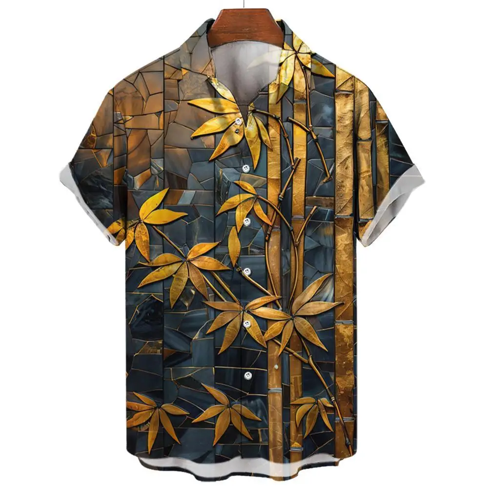 Luxe Herenoverhemd Japans Ukiyo-E Patroon Korte Mouwen Oversized T-Shirts Tops Hawaiiaans Shirt Zomer Casual Herenkleding