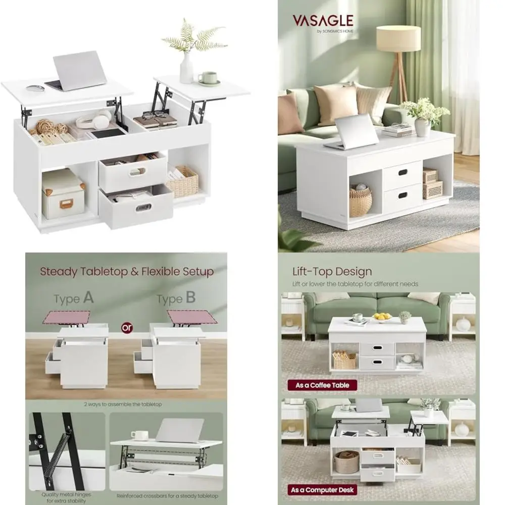 

Журнальный столик VASAGLE, журнальный столик с подъемным верхом, 2 ящиками и потайными отделениями, центральный стол с подъемной столешницей, открытый по сравнению