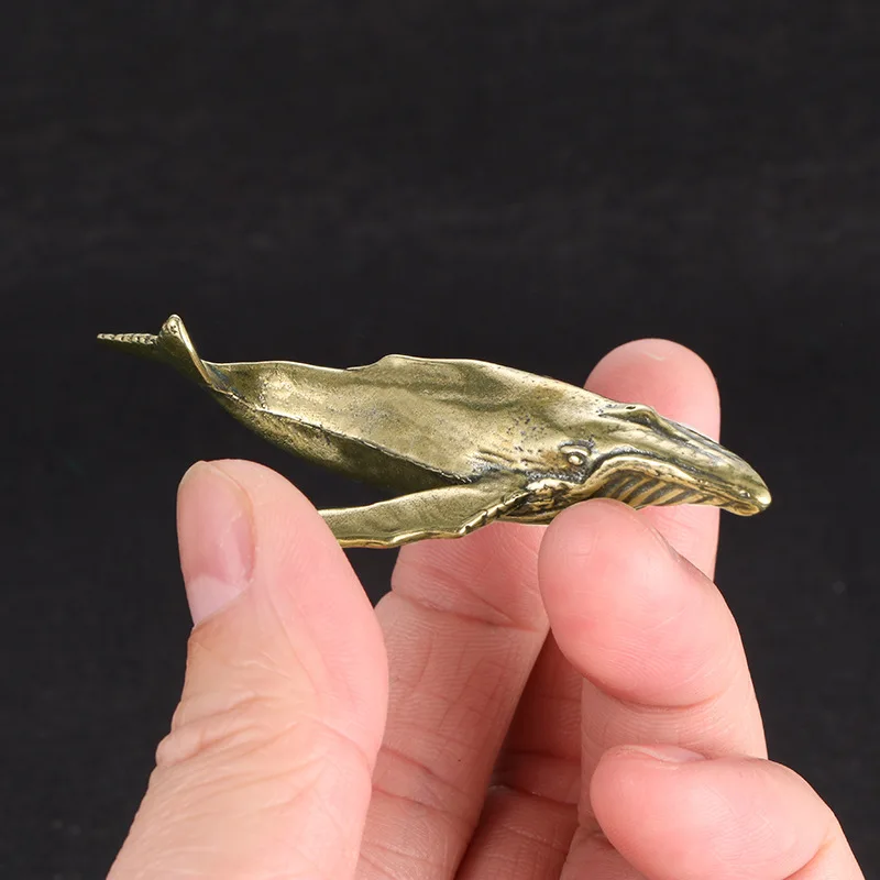 Antique Copperware Mini Handmade Brass Whale Sculptures Miniature Sea Creatures Craft Collection Home Desktop Decor Ornament